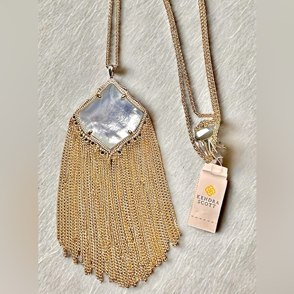 Kingston Jewelry - Kendra Scott Kingston Long Tassel Pendant Necklace- Gold Tone Mother Pearl Style